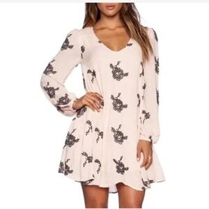 Free People Emma Embroidered Floral Light Pink Swing Dress Boho Mini Size Small